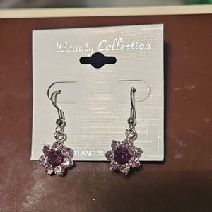 Pink~Purple Rhinestone Flower Drop Earrings